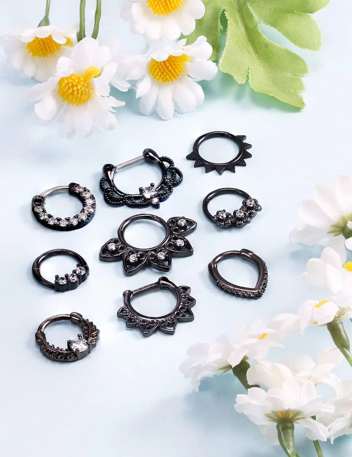 Ocptiy 16G Hinged Septum Clicker 316L Surgical Steel Septum Nose Rings Earrings Hoops Piercing Jewelry for Men Women 10mm 9pcs