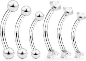 Ocptiy 16G Rook Piercing Jewelry Eyebrow Rings Hypoallergenic Surgical Steel Vertical Lip Labret Belly Snake Eye Tongue Ring Daith Earring Piercing Jewelry for Men Women Curved Barbells 6mm 8mm 10mm