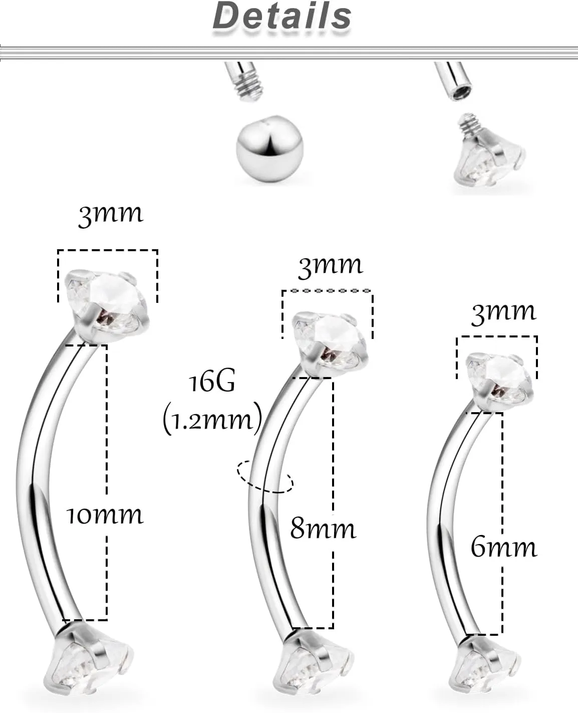 Ocptiy 16G Rook Piercing Jewelry Eyebrow Rings Hypoallergenic Surgical Steel Vertical Lip Labret Belly Snake Eye Tongue Ring Daith Earring Piercing Jewelry for Men Women Curved Barbells 6mm 8mm 10mm