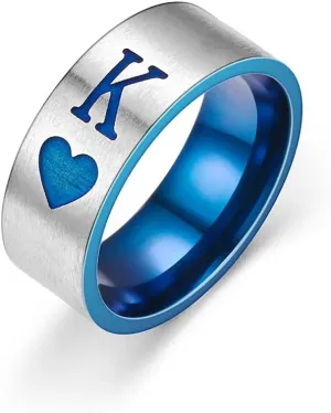 OIDIMS King & Queen Couple Matching Band Ring for Women Men Blue Stainless Steel Promise Love Heart Engagement Wedding Ring Comfort Fit Finger Anniversary Valentine's Day Birthday Eternity Gift