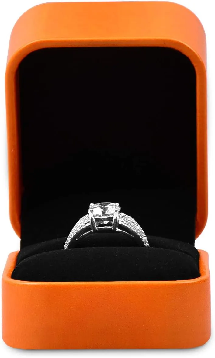 Oirlv Orange Leather Ring Box Premium Velvet Interior Ring Gift Case for Proposal,Engagement,Wedding