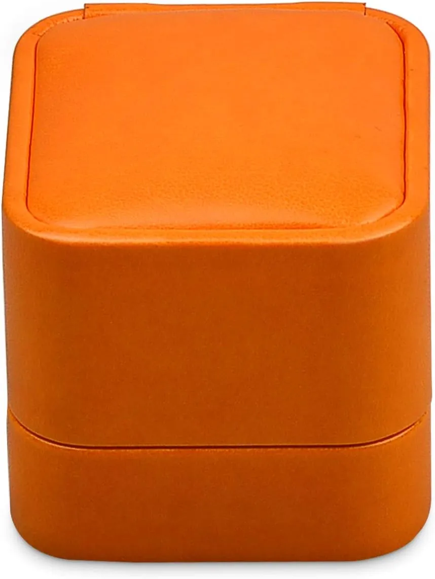 Oirlv Orange Leather Ring Box Premium Velvet Interior Ring Gift Case for Proposal,Engagement,Wedding