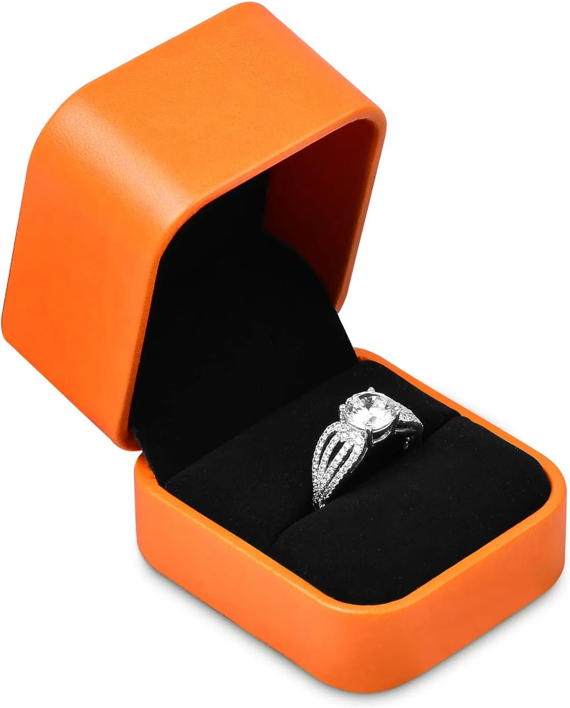 Oirlv Orange Leather Ring Box Premium Velvet Interior Ring Gift Case for Proposal,Engagement,Wedding