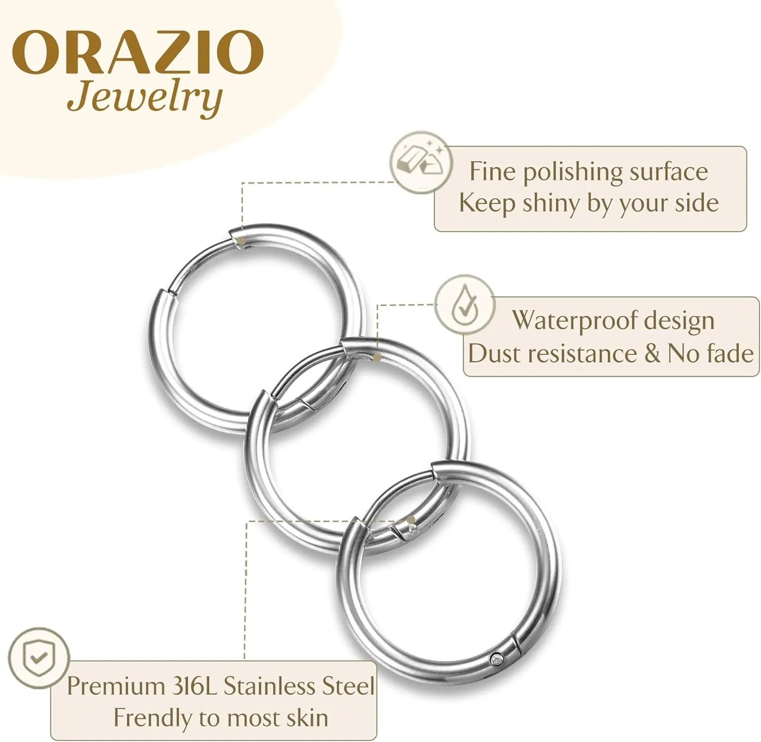 ORAZIO Small Hoop Earrings for Women - 316L Stainless Steel Small Hoops Earrings Set 14K Real Gold Plated Huggie Earring Sets Lightweight Cartilage Piercings Jewelry 18 Gauge Huggie for Sensitive Ears Men Women Gold Silver Black 6-12MM