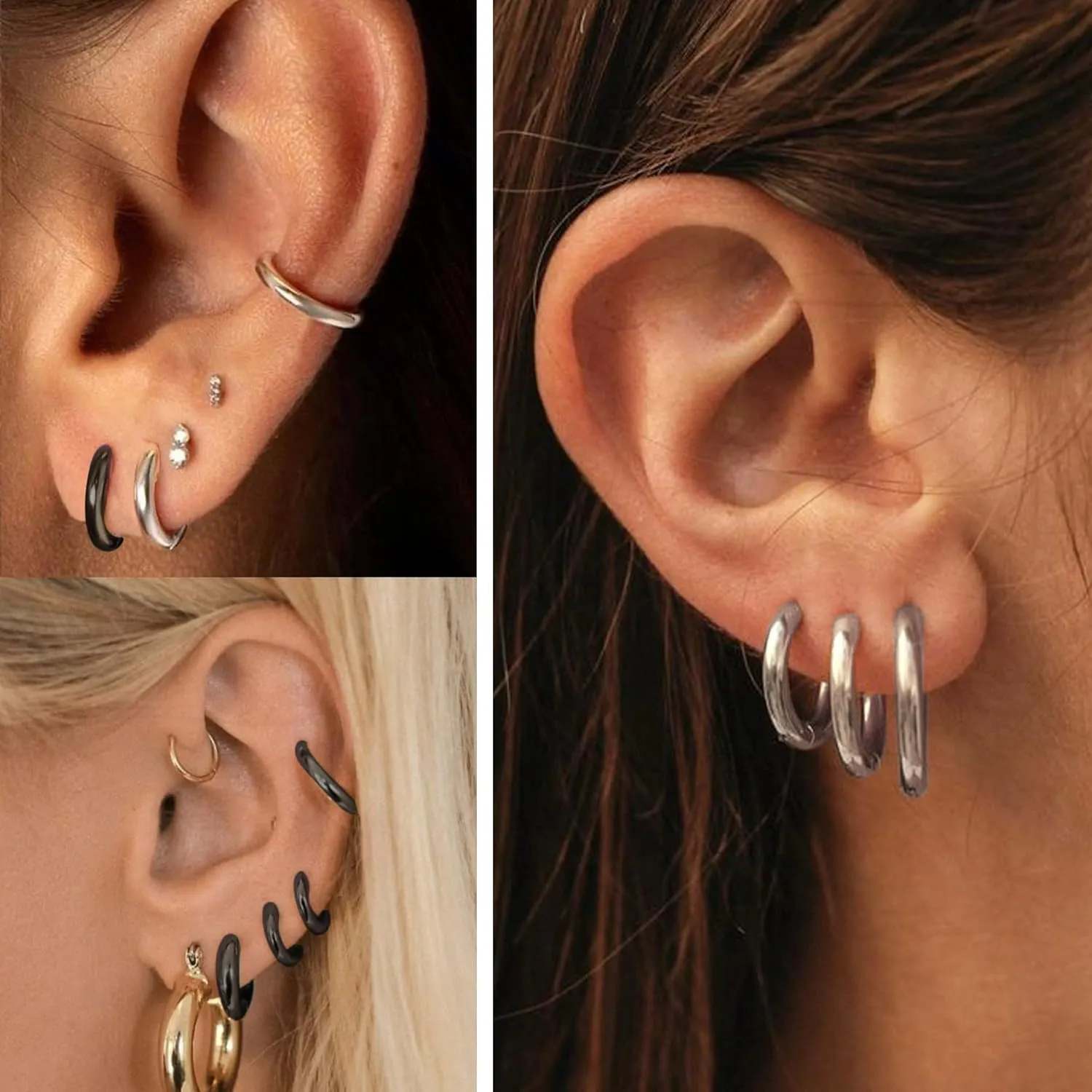 ORAZIO Small Hoop Earrings for Women - 316L Stainless Steel Small Hoops Earrings Set 14K Real Gold Plated Huggie Earring Sets Lightweight Cartilage Piercings Jewelry 18 Gauge Huggie for Sensitive Ears Men Women Gold Silver Black 6-12MM