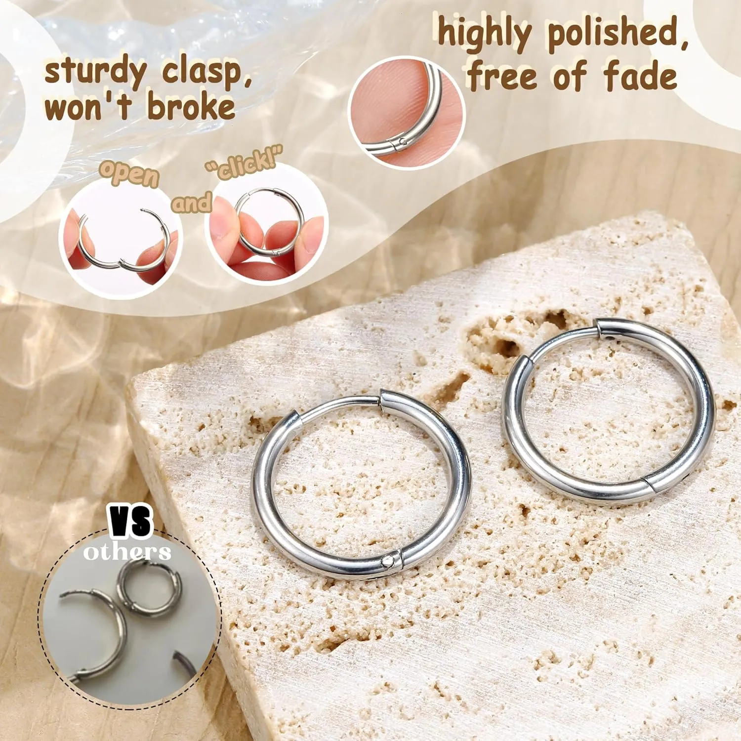 ORAZIO Small Hoop Earrings for Women - 316L Stainless Steel Small Hoops Earrings Set 14K Real Gold Plated Huggie Earring Sets Lightweight Cartilage Piercings Jewelry 18 Gauge Huggie for Sensitive Ears Men Women Gold Silver Black 6-12MM