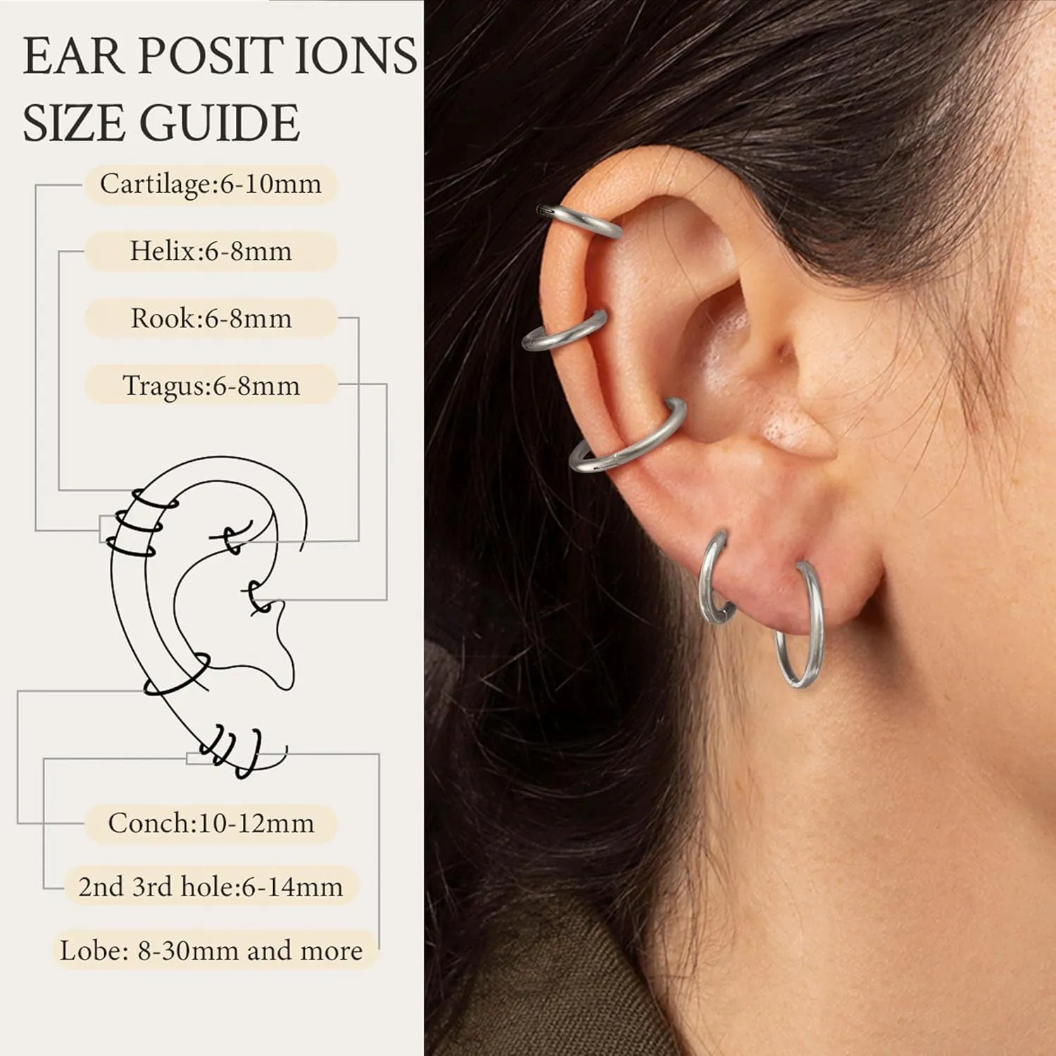 ORAZIO Small Hoop Earrings for Women - 316L Stainless Steel Small Hoops Earrings Set 14K Real Gold Plated Huggie Earring Sets Lightweight Cartilage Piercings Jewelry 18 Gauge Huggie for Sensitive Ears Men Women Gold Silver Black 6-12MM
