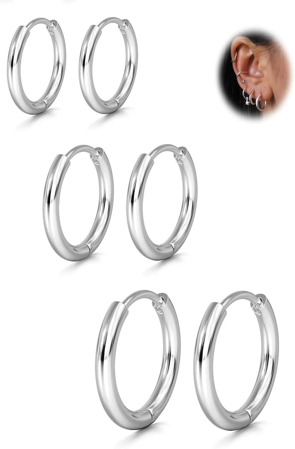 ORAZIO Small Hoop Earrings for Women - 316L Stainless Steel Small Hoops Earrings Set 14K Real Gold Plated Huggie Earring Sets Lightweight Cartilage Piercings Jewelry 18 Gauge Huggie for Sensitive Ears Men Women Gold Silver Black 6-12MM
