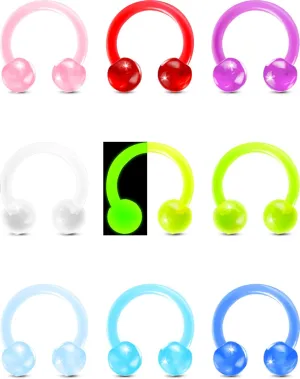 OUFER 9PCS Glow In The Dark Flexible Acrylic Septum Retainer Piercing, Horseshoe Circular Barbells, 16G Septum Rings, Helix Cartilage Daith Conch Piercing Jewelry, Piercing Retainers for Women Men