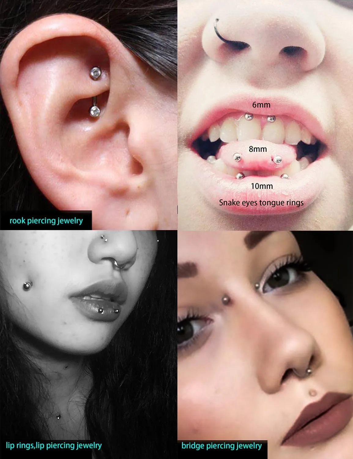 Oufksiyy Eyebrow Piercing Jewelry 16G 14G Surgical Steel Snake Eyes Tongue Piercing,Lip Rings,Rook Piercing Jewelry,Eyebrow Rings,Snake Eyes Tongue Rings,Lip Piercing Jewelry,Rook Earrings Gift