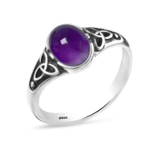 Oval Natural Purple Amethyst Quartz Stone Ring,Retro Vintage Antique S925 Sterling Silver Punk Gothic Cocktail Party Real Crystal Quartz Gemstone Ring Jewelry for Women (A07_Purple Amethyst Quartz, 8)