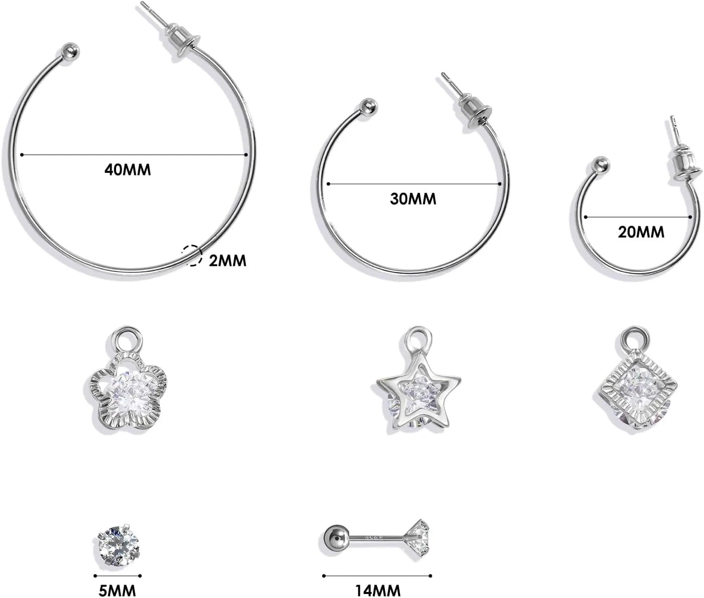 Pasuot Gold Silver Hoop Earrings for Women 14K Gold Plated Hypoallergenic Hoop Earrings Set Hypoallergenic Earring Lightweight Dangle Heart Star Cubic Zirconia