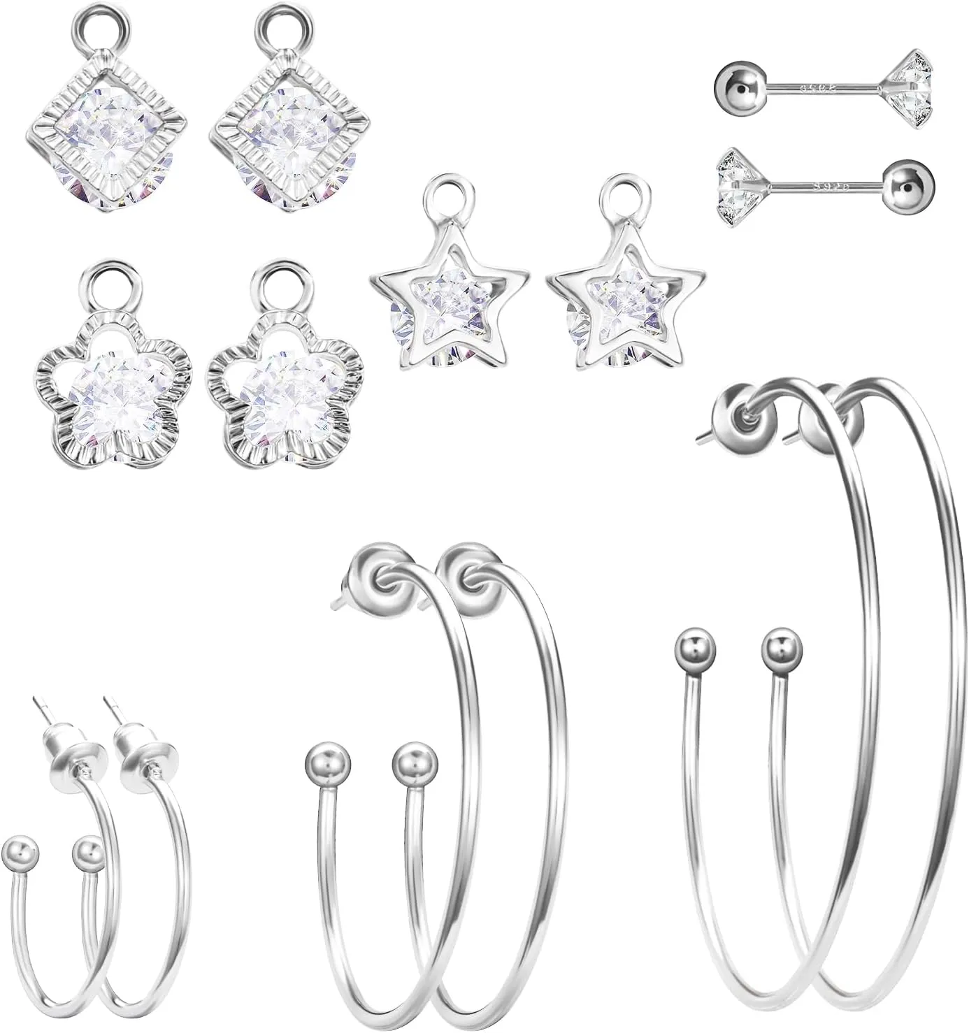 Pasuot Gold Silver Hoop Earrings for Women 14K Gold Plated Hypoallergenic Hoop Earrings Set Hypoallergenic Earring Lightweight Dangle Heart Star Cubic Zirconia