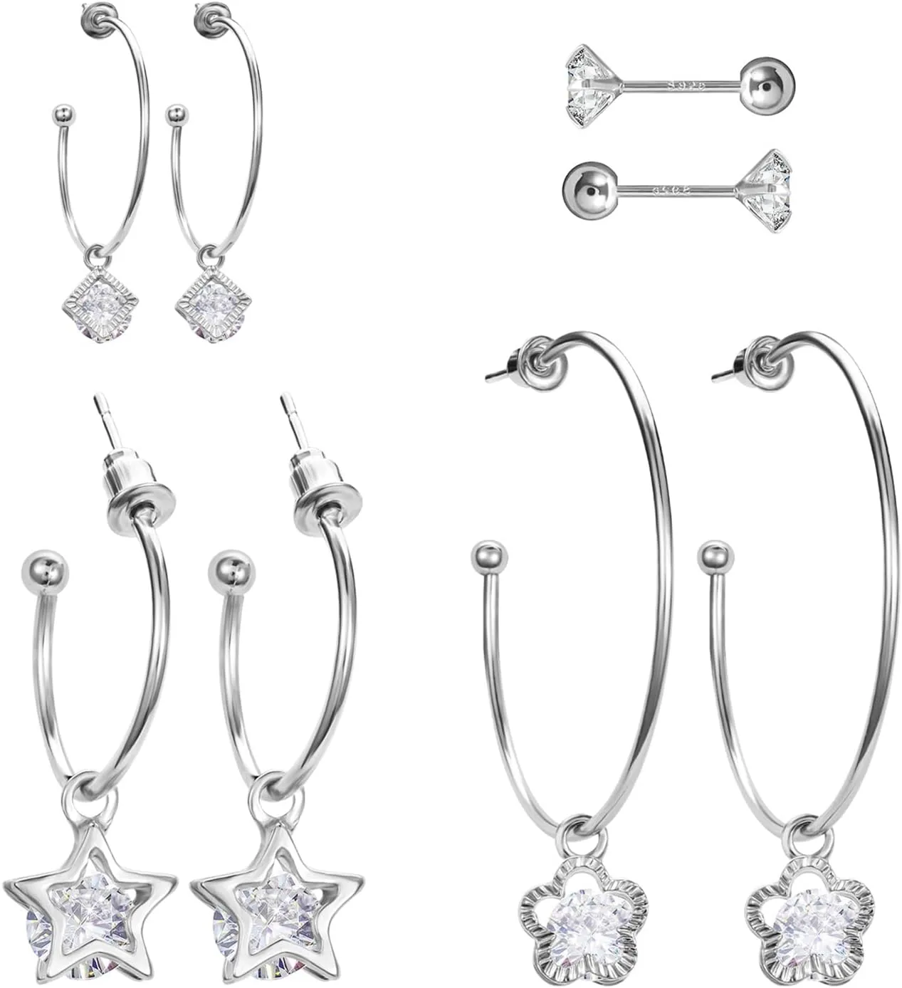 Pasuot Gold Silver Hoop Earrings for Women 14K Gold Plated Hypoallergenic Hoop Earrings Set Hypoallergenic Earring Lightweight Dangle Heart Star Cubic Zirconia