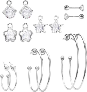Pasuot Gold Silver Hoop Earrings for Women 14K Gold Plated Hypoallergenic Hoop Earrings Set Hypoallergenic Earring Lightweight Dangle Heart Star Cubic Zirconia