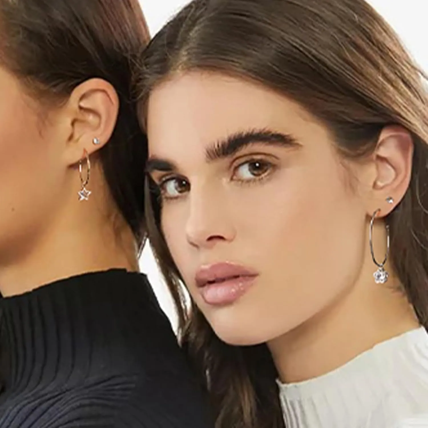 Pasuot Gold Silver Hoop Earrings for Women 14K Gold Plated Hypoallergenic Hoop Earrings Set Hypoallergenic Earring Lightweight Dangle Heart Star Cubic Zirconia