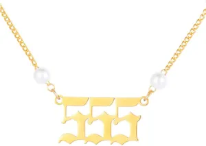 PAURO Dainty Imitation Pearl Angel Numbers Necklaces for Women Stainless Steel Number Pendant Charm Numerology Jewelry