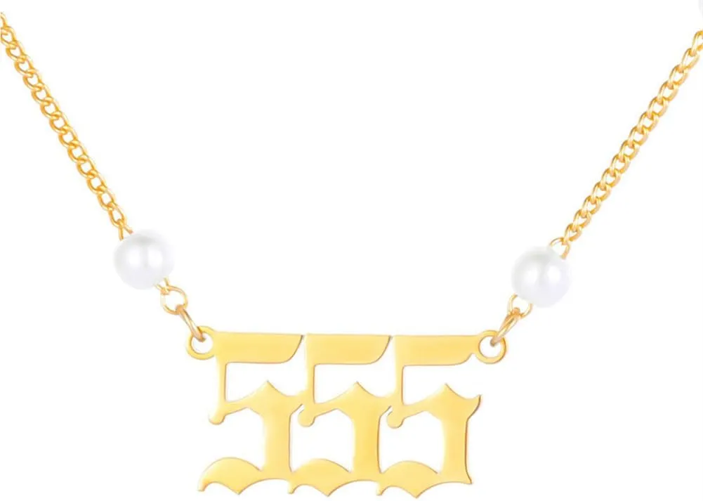 PAURO Dainty Imitation Pearl Angel Numbers Necklaces for Women Stainless Steel Number Pendant Charm Numerology Jewelry