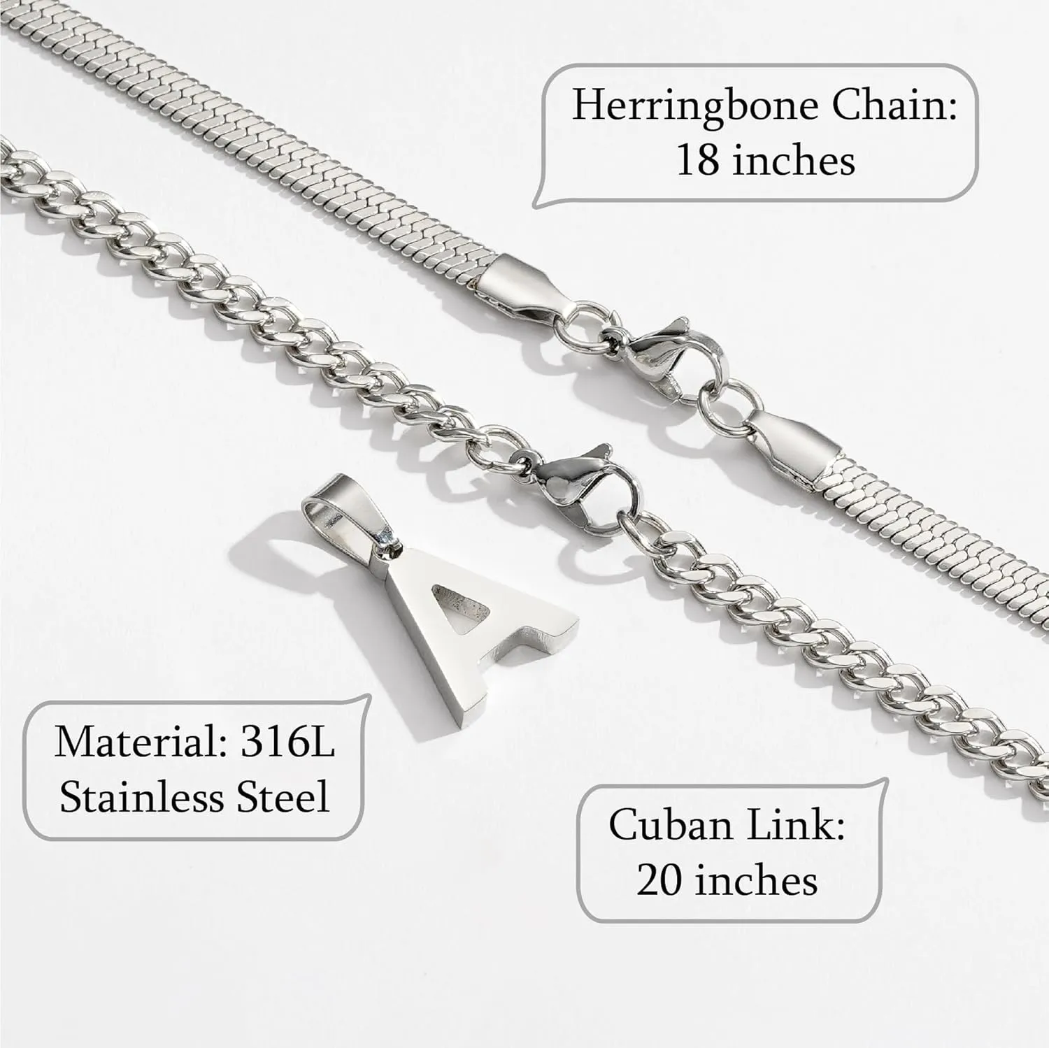 P.BLAKE Layered Initial A-Z Pendant Necklaces Graduation Gifts for Men Boys, Stainless Steel Letter Cuban Link Herringbone Chain Fashion Jewelry Gifts