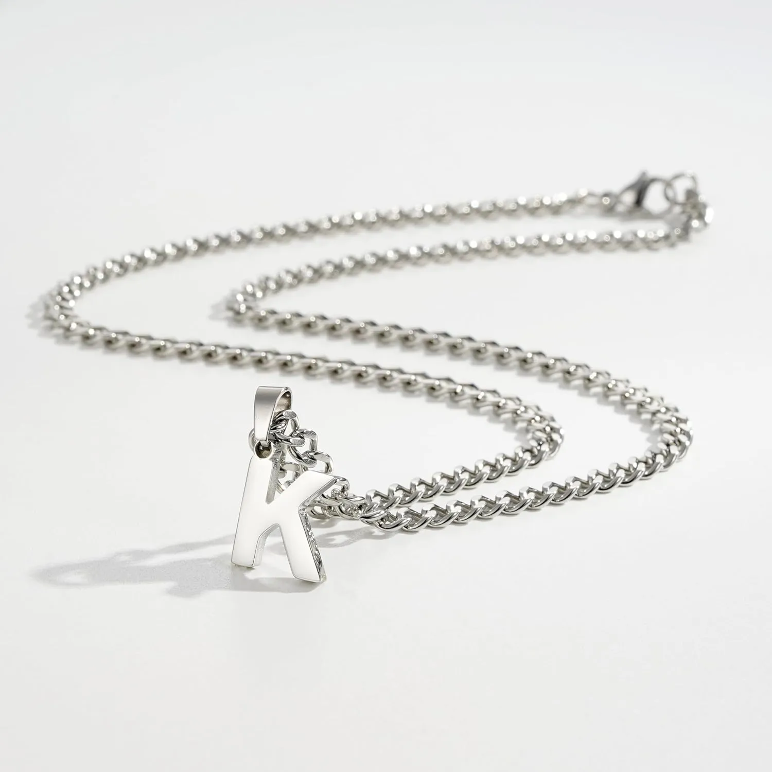 P.BLAKE Layered Initial A-Z Pendant Necklaces Graduation Gifts for Men Boys, Stainless Steel Letter Cuban Link Herringbone Chain Fashion Jewelry Gifts