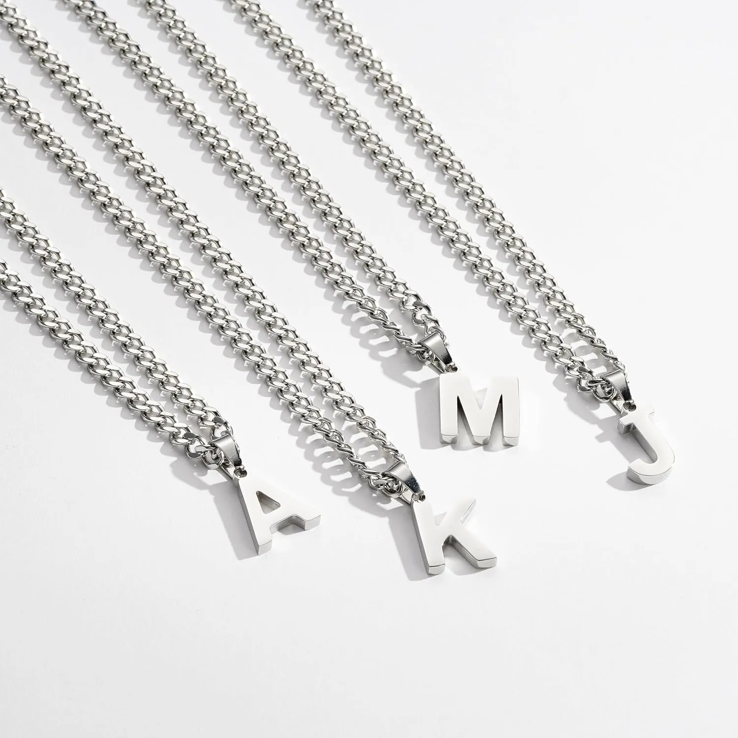P.BLAKE Layered Initial A-Z Pendant Necklaces Graduation Gifts for Men Boys, Stainless Steel Letter Cuban Link Herringbone Chain Fashion Jewelry Gifts