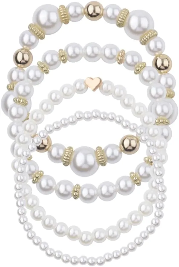 Pearl Beaded Bracelets Set for Women Stretch Elastic Bracelet for Women Layered Stackable Bracelet for Girls