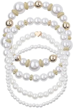 Pearl Beaded Bracelets Set for Women Stretch Elastic Bracelet for Women Layered Stackable Bracelet for Girls