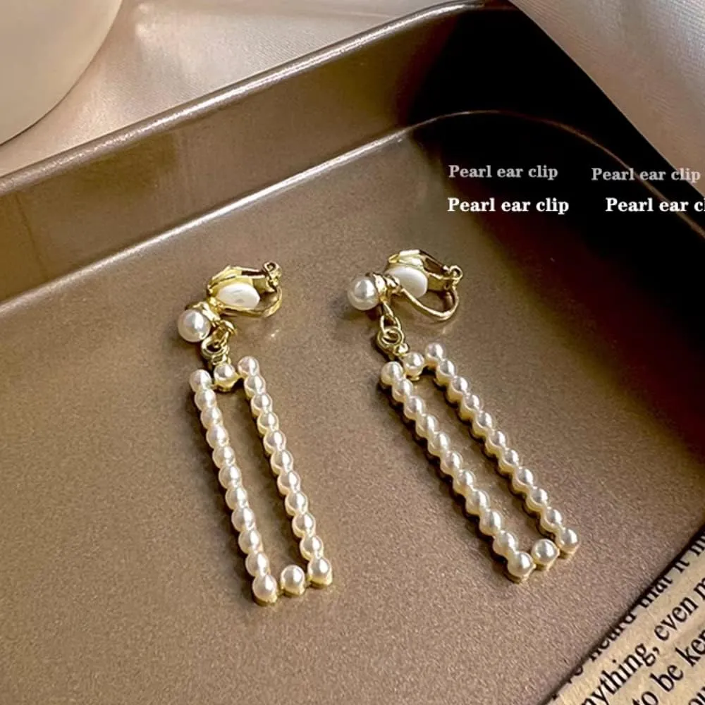 Pearl Clip on Earrings for Women Drop Clip Earrings for Women Gold Plated White Imitation Pearl Earrings Fashion