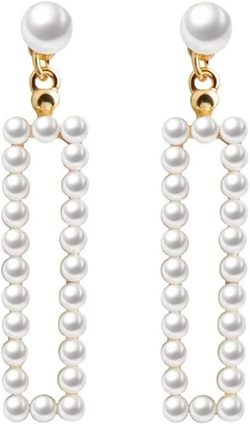 Pearl Clip on Earrings for Women Drop Clip Earrings for Women Gold Plated White Imitation Pearl Earrings Fashion