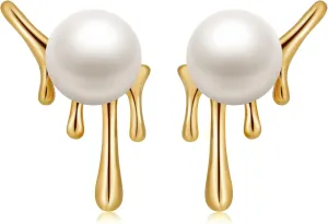 Pearl Earrings for Women 18K Gold Plated 925 Sterling Silver Ear Studs Handpicked Freshwater Pearl Stud Earrings