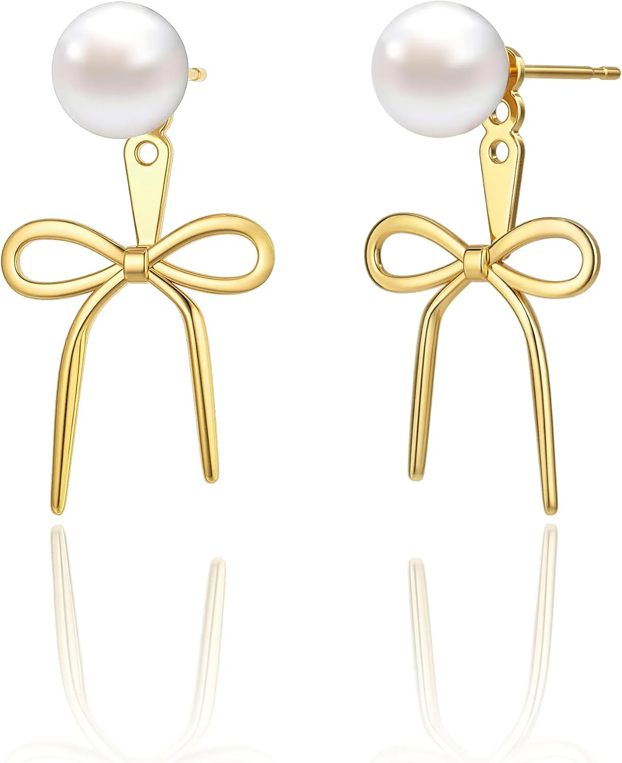 Pearl Earrings for Women Gold Hoop Earrings for Women Trendy 14K Gold Plated/Silver Bow Pearl Huggie Earring Hoops Twist Rope Bow Stud Pearl Dangle Cubic Zirconia Earrings Jewelry Gifts for Women