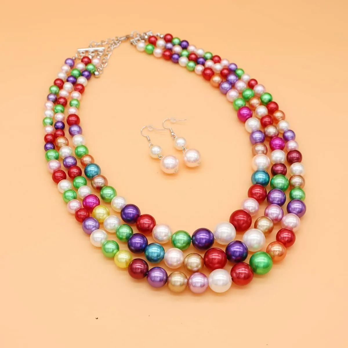 Pearl Necklace for Women 3 strand Pearl Necklaces Faux Pearl Necklace Earrings Set 1920s Flapper Gatsby Costume Accessories