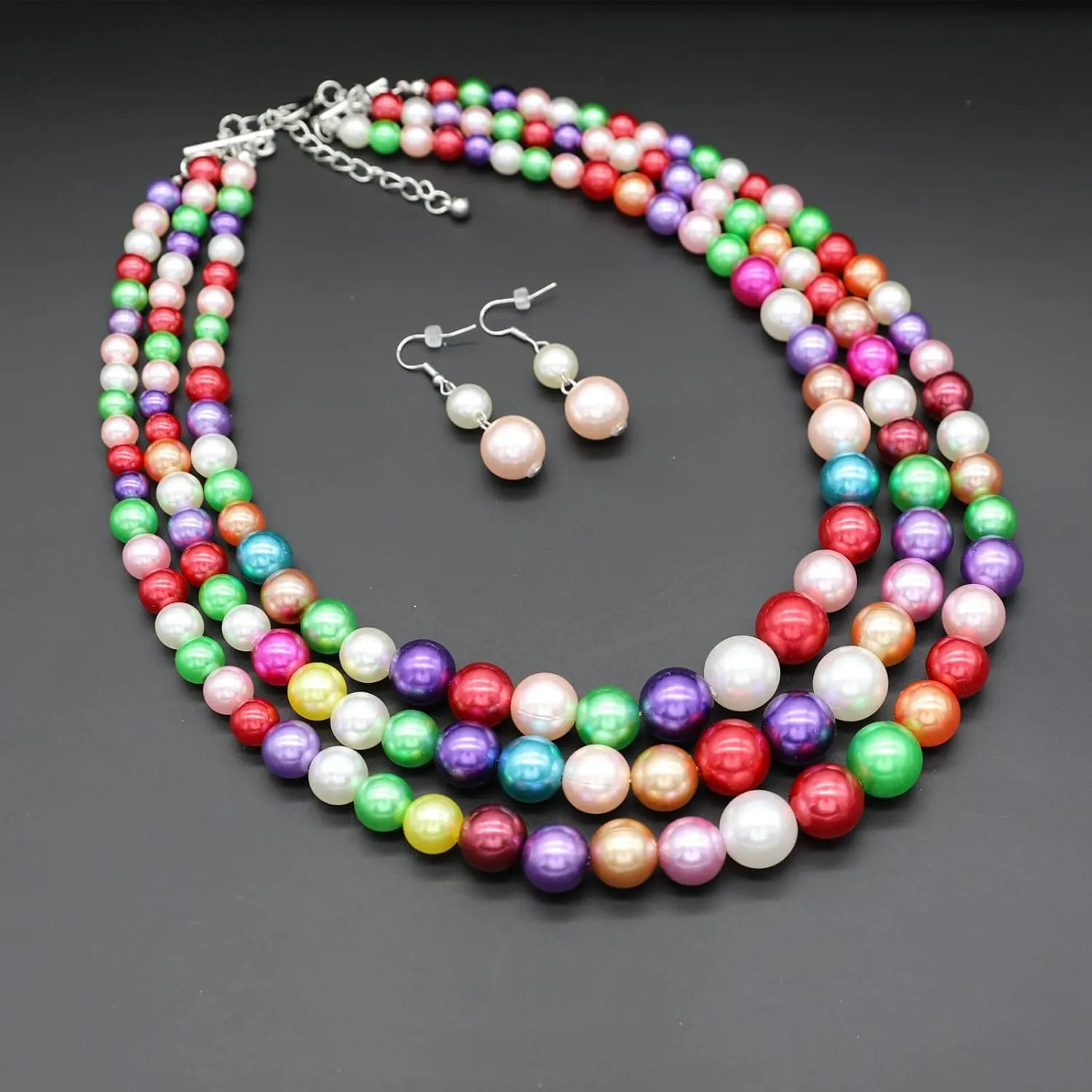 Pearl Necklace for Women 3 strand Pearl Necklaces Faux Pearl Necklace Earrings Set 1920s Flapper Gatsby Costume Accessories