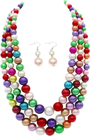 Pearl Necklace for Women 3 strand Pearl Necklaces Faux Pearl Necklace Earrings Set 1920s Flapper Gatsby Costume Accessories