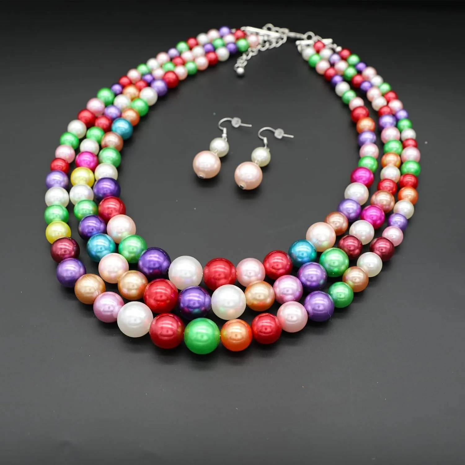 Pearl Necklace for Women 3 strand Pearl Necklaces Faux Pearl Necklace Earrings Set 1920s Flapper Gatsby Costume Accessories