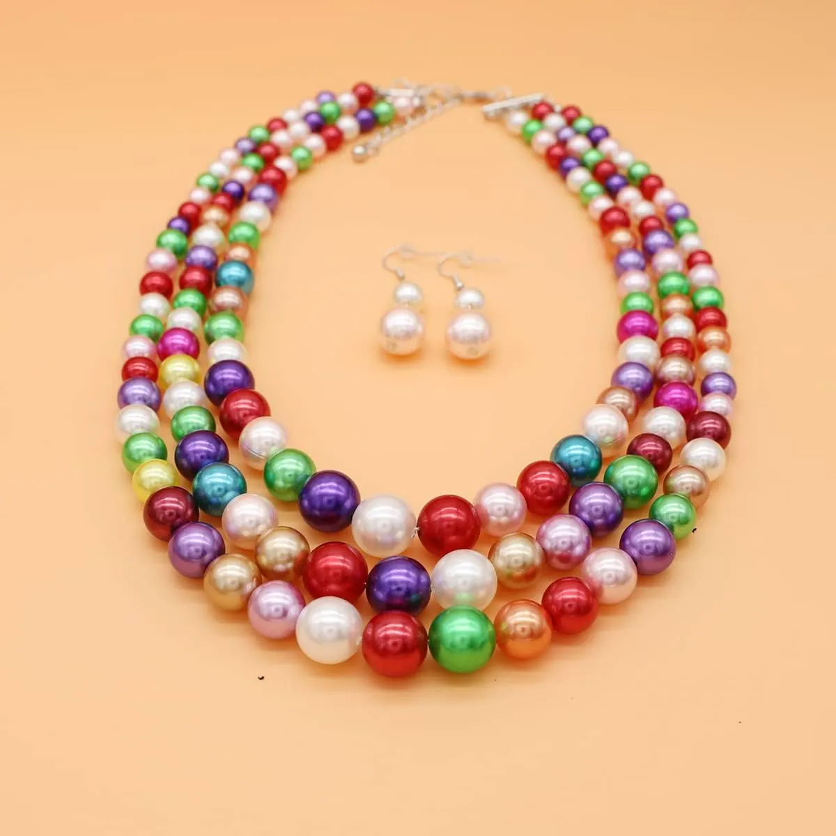 Pearl Necklace for Women 3 strand Pearl Necklaces Faux Pearl Necklace Earrings Set 1920s Flapper Gatsby Costume Accessories