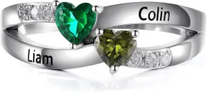 Personalized Birthstone Name Rings for Women Custom Mother's Rings with 2 Birthstones for Mother Daughter Couples Promise Rings for Her