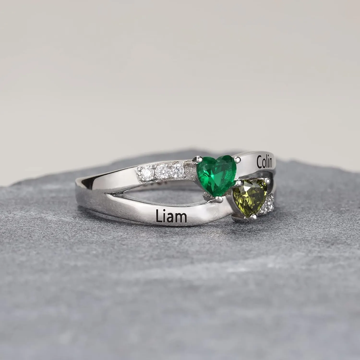 Personalized Birthstone Name Rings for Women Custom Mother's Rings with 2 Birthstones for Mother Daughter Couples Promise Rings for Her