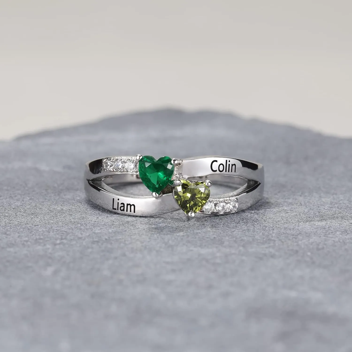 Personalized Birthstone Name Rings for Women Custom Mother's Rings with 2 Birthstones for Mother Daughter Couples Promise Rings for Her