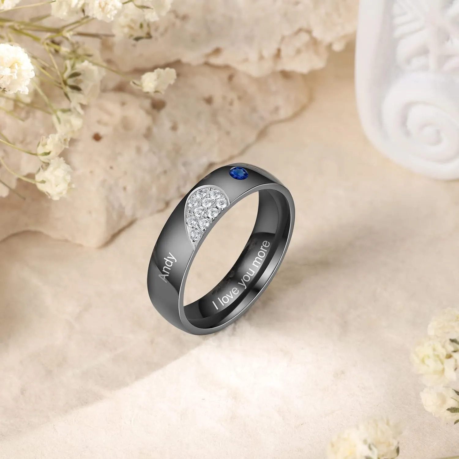 Personalized Couples Rings Set for Him and Her Promise Rings for Couples Free Engraving Custom Name Stainless Steel Engagement Rings for Couples Valentines Day