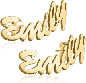 PicturesOnGold.com Custom Personalized Name Earrings - Solid Gold/Sterling Silver - Amazing Gift for Women - Made in The USA