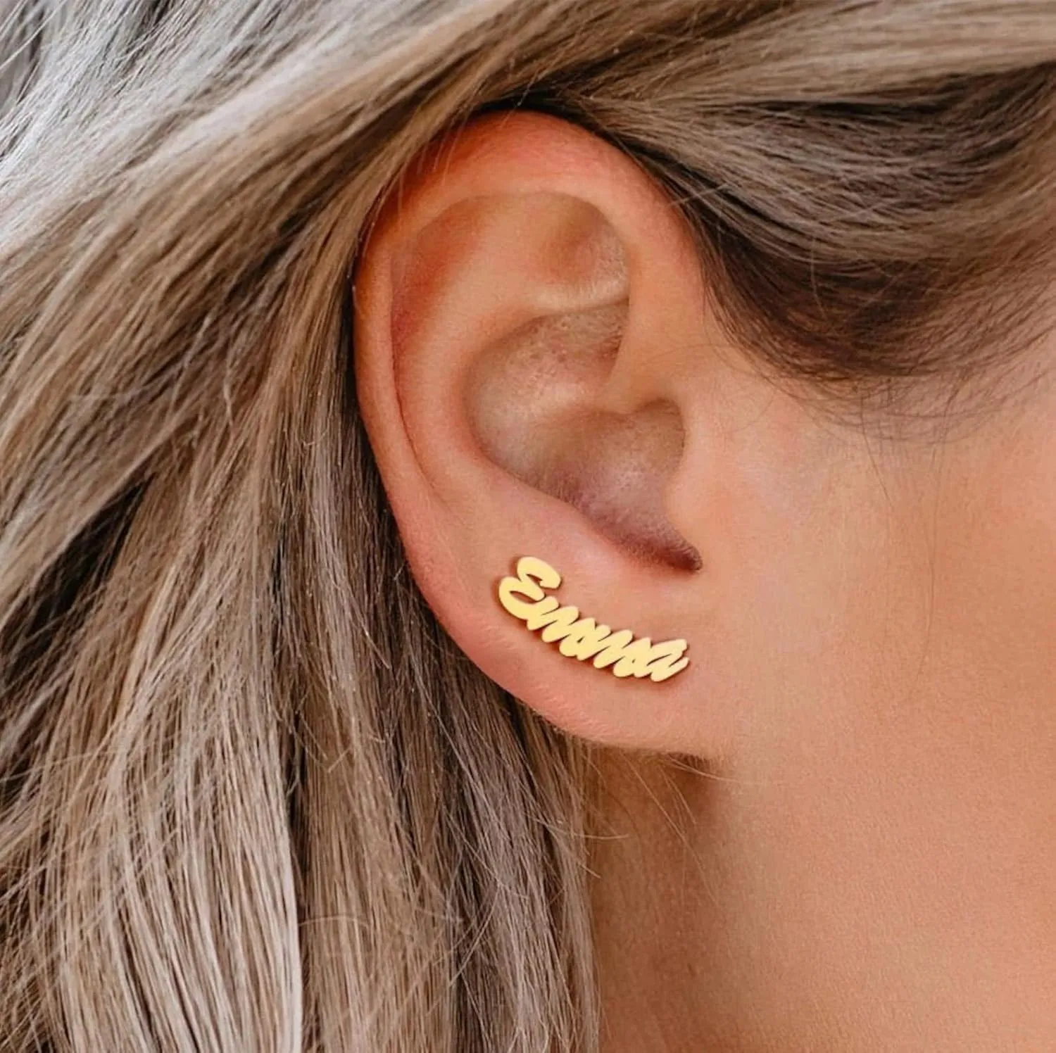 PicturesOnGold.com Custom Personalized Name Earrings - Solid Gold/Sterling Silver - Amazing Gift for Women - Made in The USA