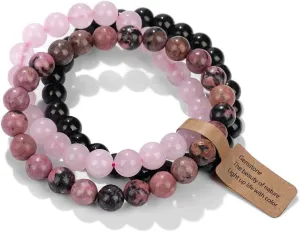 Pingyongchang 3 PCS Natural Stone Crystal Bracelets for Women 8mm Natural Stone Beaded Stretch Chakra Bracelets Stone Handmade Crystal Beads Semi-Gemstone Bracelet for Men Gifts Jewelry