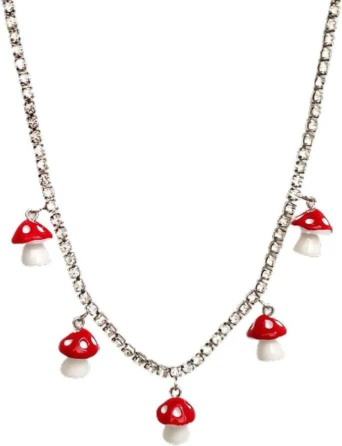 Pingyongchang Crystal Pendant Necklaces for Women Colorful Simulation Acrylic Mushroom Choker Necklace for Girls Adjustable Chain