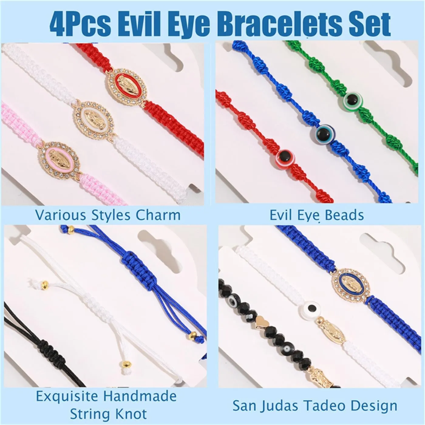 Pink String Evil Eye 7 Knot Lucky Bracelets Mexican Braclets Red Braided Black Rope San Judas Bracelet Virgin Mary Amulet Gift for Women Men