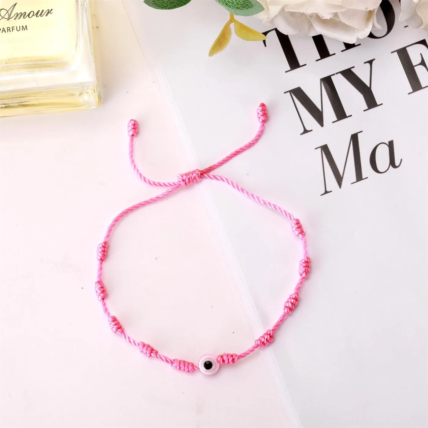 Pink String Evil Eye 7 Knot Lucky Bracelets Mexican Braclets Red Braided Black Rope San Judas Bracelet Virgin Mary Amulet Gift for Women Men