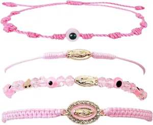 Pink String Evil Eye 7 Knot Lucky Bracelets Mexican Braclets Red Braided Black Rope San Judas Bracelet Virgin Mary Amulet Gift for Women Men