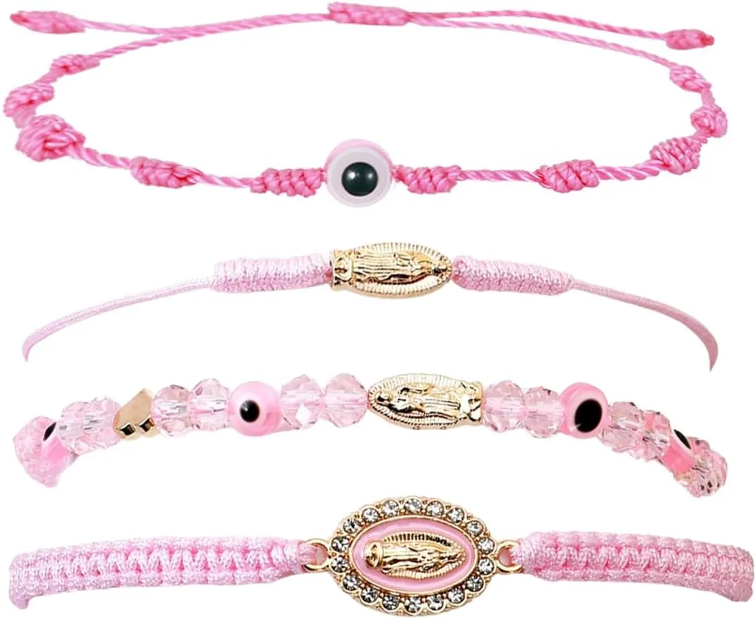Pink String Evil Eye 7 Knot Lucky Bracelets Mexican Braclets Red Braided Black Rope San Judas Bracelet Virgin Mary Amulet Gift for Women Men