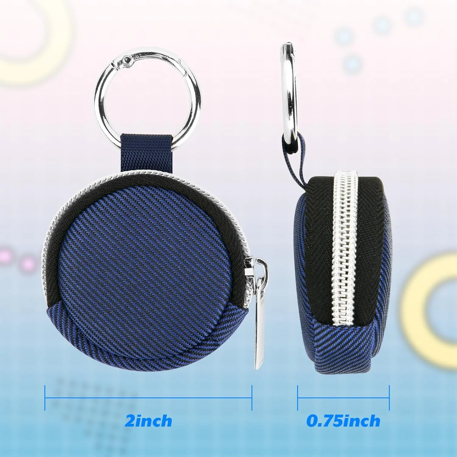 Portable Ring Organizer Case with Keychain, Traveling Ring Holder Storage Bag, Anti-Lost Keychain Container for Rings, Jewelry (1, Dark Blue)