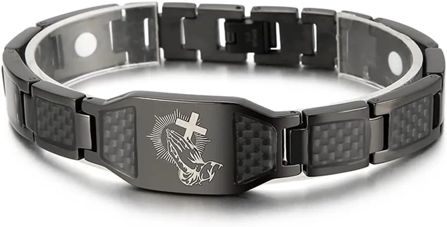 Prayer Hand Bracelet Men Christian Stainless Steel Religion Jewelry